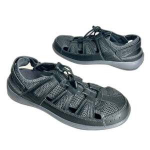 OrthoFeet Comfort Shoes 10.5 Black Faux Vegan Leather Gray Mesh Orthopedic NEW